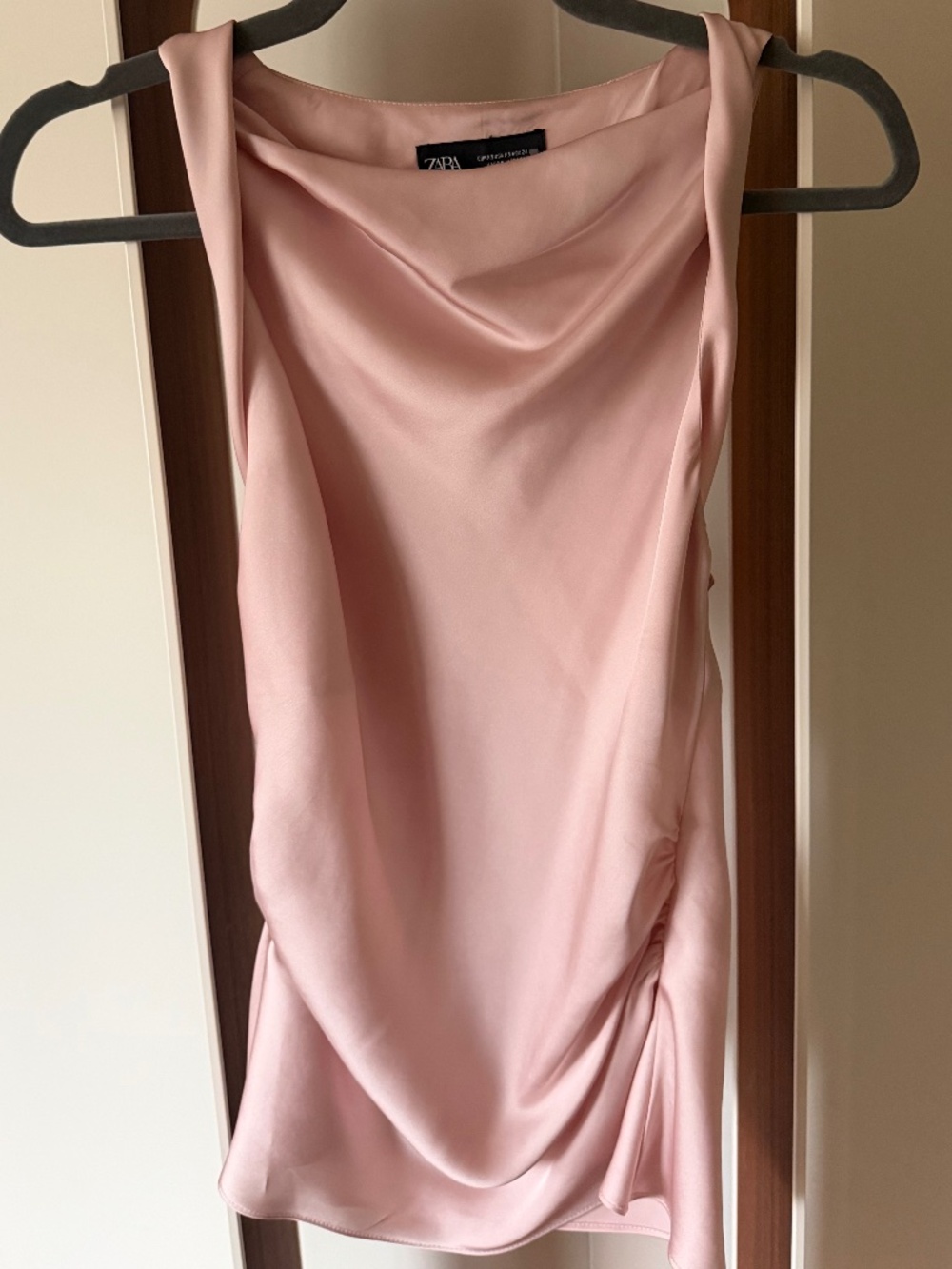 Zara Blush Pink Satin Effect Bias Cut Draped Top XS